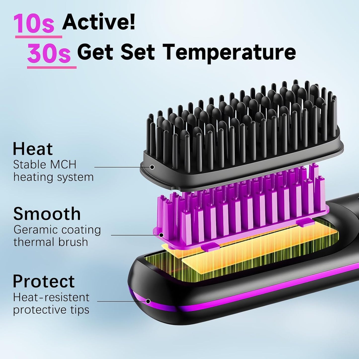Cordless Hair Straightener Brush 3 Setting