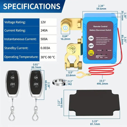 Wireless Remote 240A Car Battery Disconnect Switch Isolator