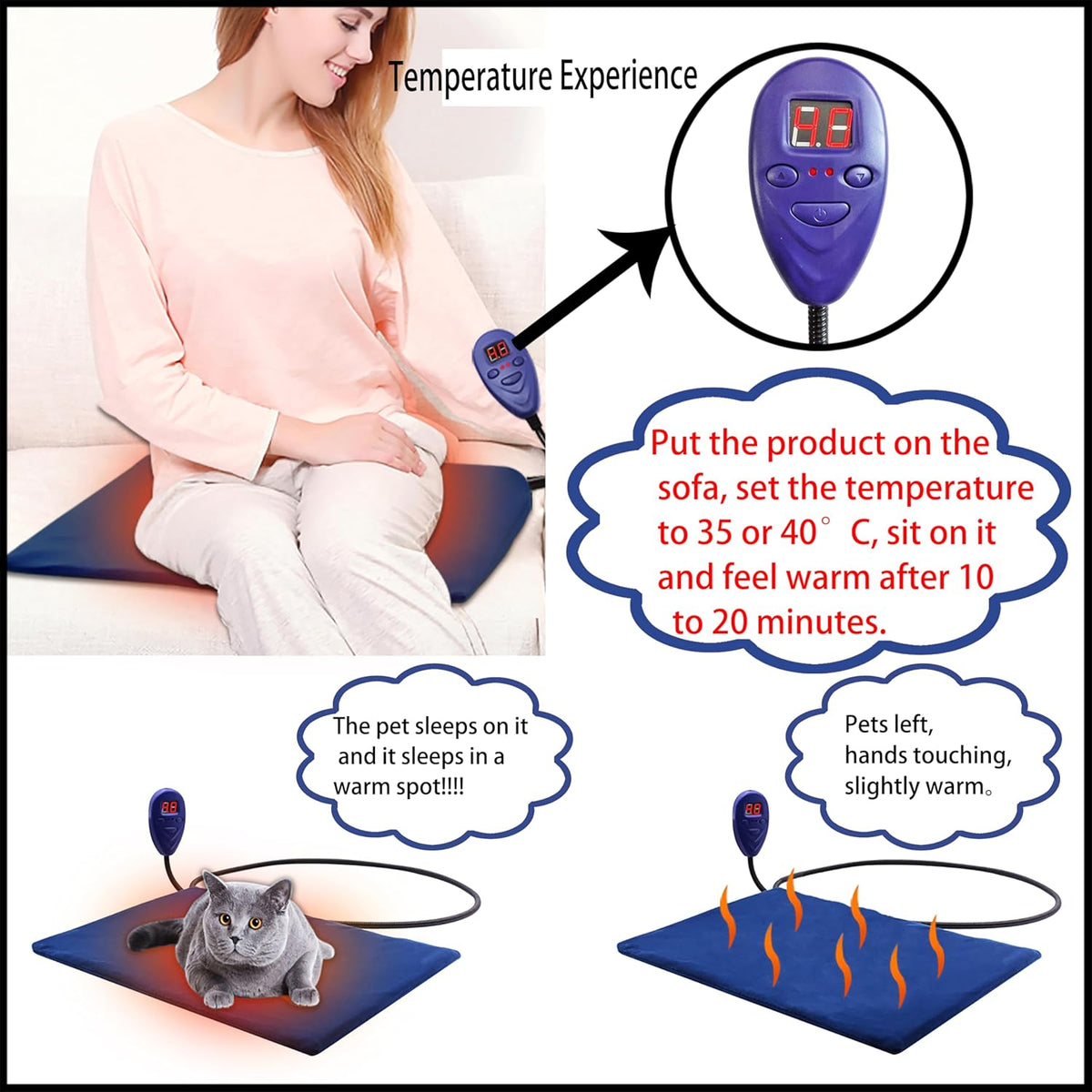 Electric Pet Heat Pad Heating Mat Dog with 2 Cloth Covers