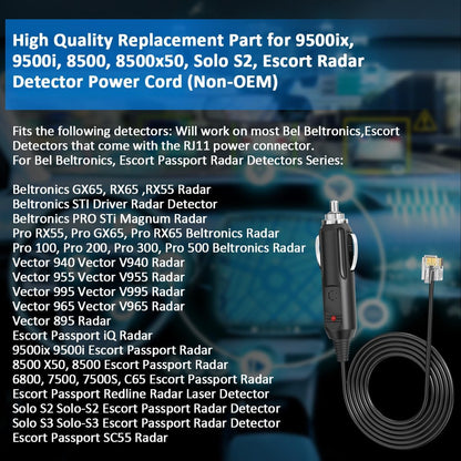 Power Cable Cord for Escort, Beltronic, V1 & Uniden Radar Detectors