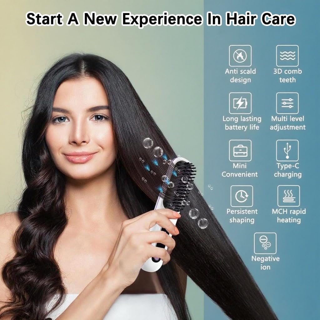 Cordless Hair Straightener Brush 3 Setting