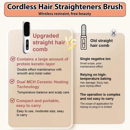 Cordless Hair Straightener Brush 3 Setting