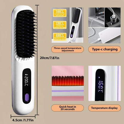 Cordless Hair Straightener Brush 3 Setting