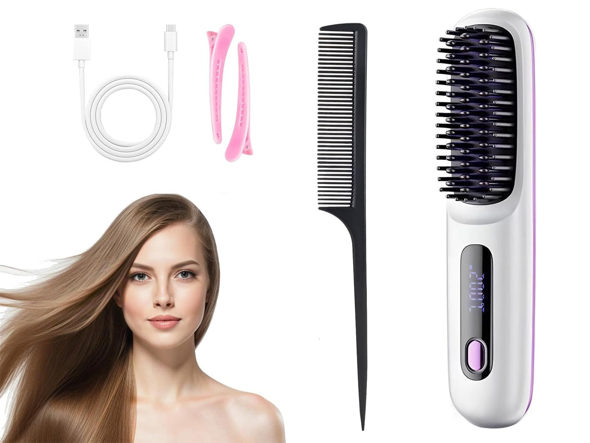 Cordless Hair Straightener Brush 3 Setting