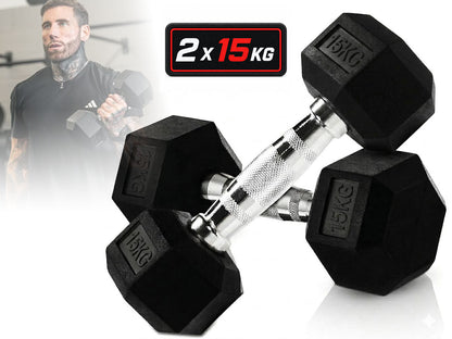 Dumbbell Set - 2 x 15kg Hex Weights
