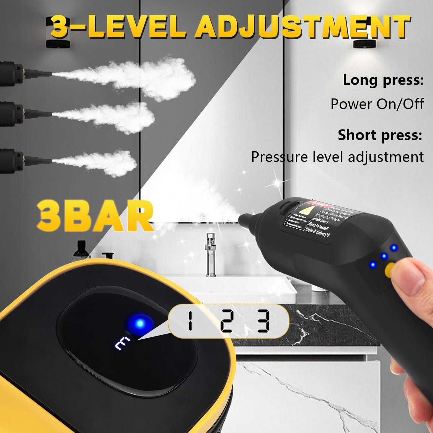 Handheld 2500W Steam Cleaner High Temperature Pressurized