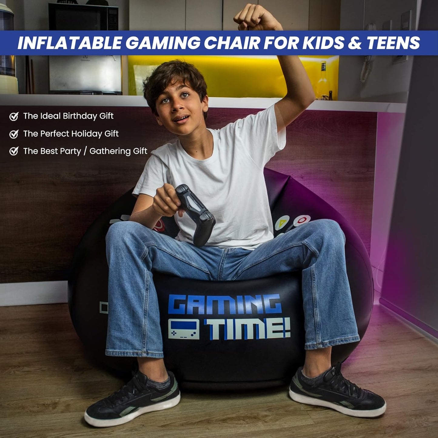 Inflatable Gaming Bean Bag Chair with Cup Holder