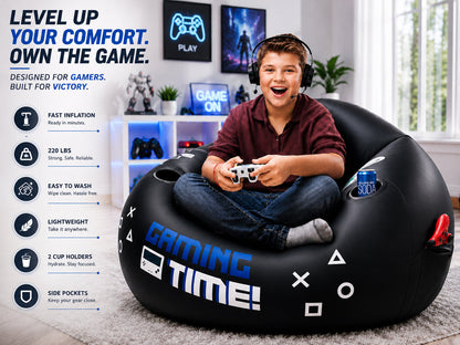 Inflatable Gaming Bean Bag Chair with Cup Holder