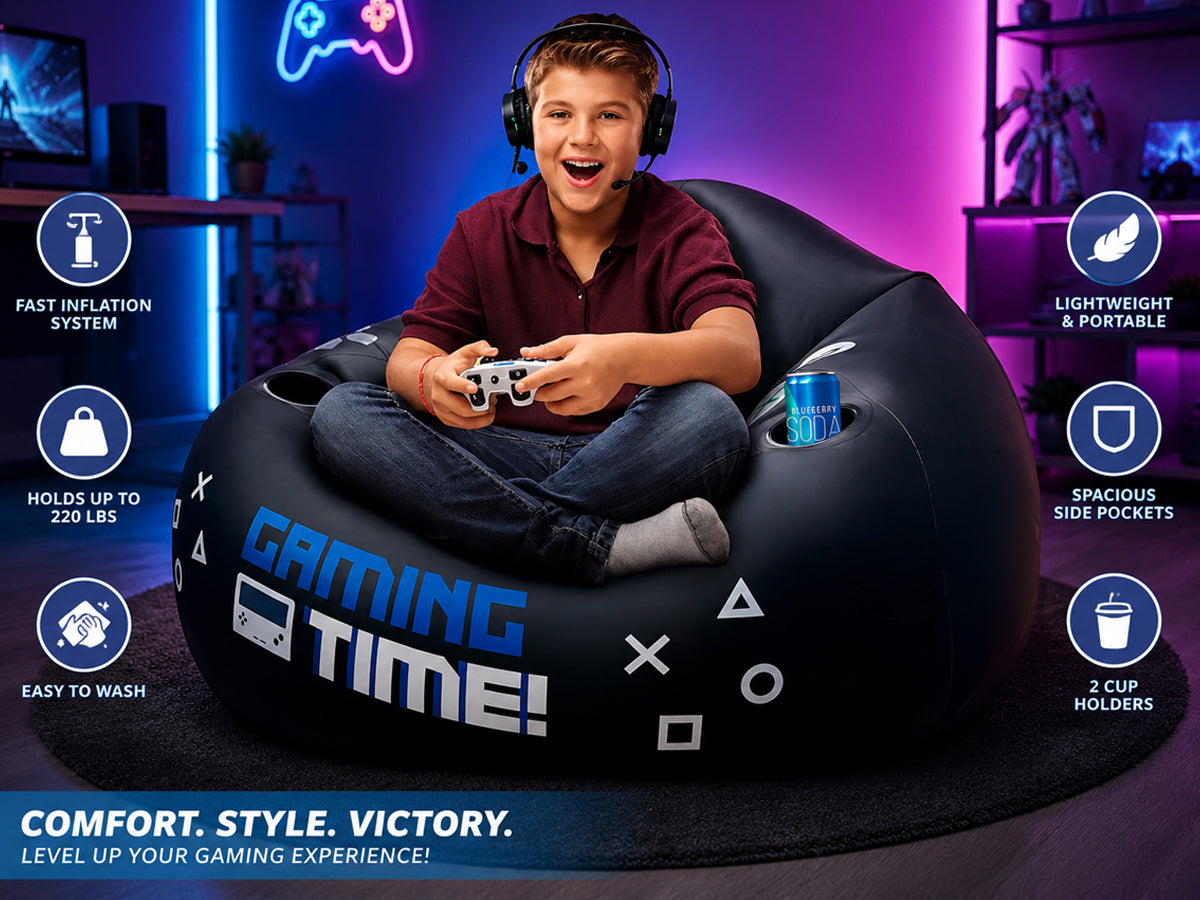 Inflatable Gaming Bean Bag Chair with Cup Holder