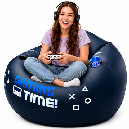 Inflatable Gaming Bean Bag Chair with Cup Holder