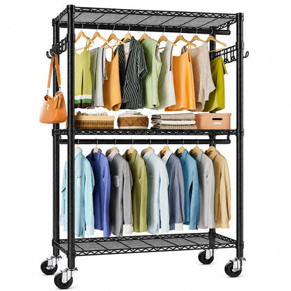 Clothes Rack Stand - Portable Closets Heavy Duty Rolling Garment Rack 3 Tiers