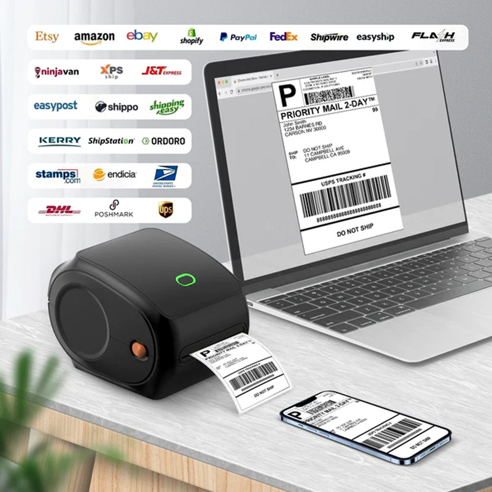 Compact Bluetooth Thermal Label Printer - Direct Thermal, High-Speed 203 DPI