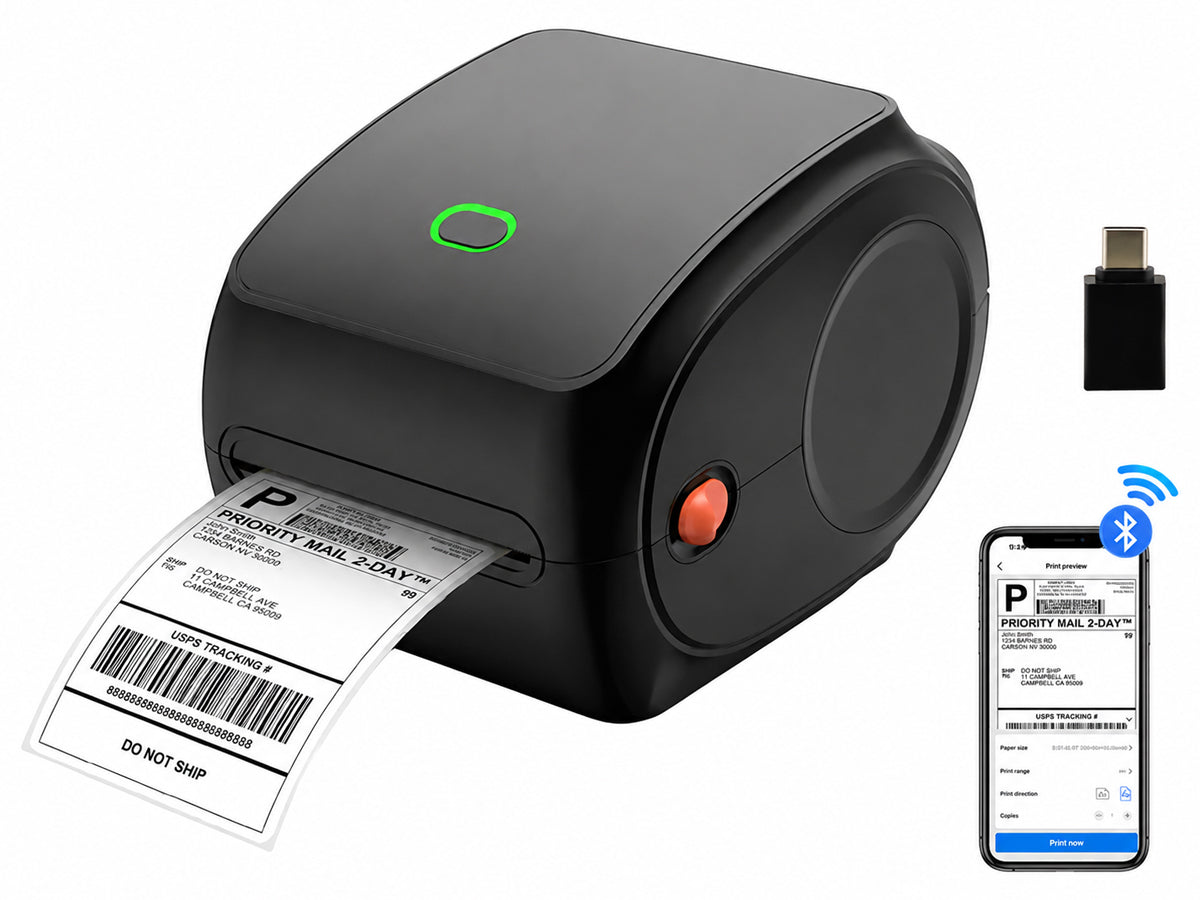 Compact Bluetooth Thermal Label Printer - Direct Thermal, High-Speed 203 DPI