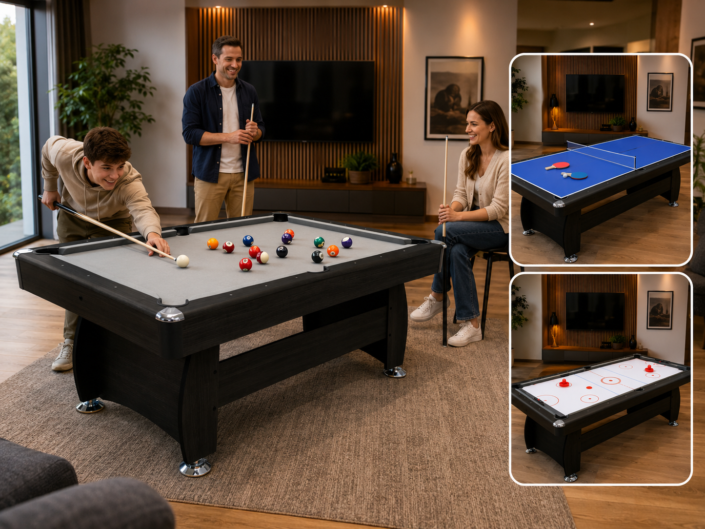 7Ft Multi Function 3 in 1 Pool Table Hockey Tennis Table With A Electronic Puck
