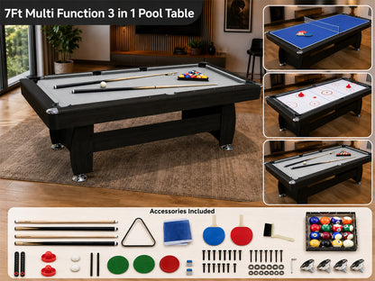 7Ft Multi Function 3 in 1 Pool Table Hockey Tennis Table With A Electronic Puck