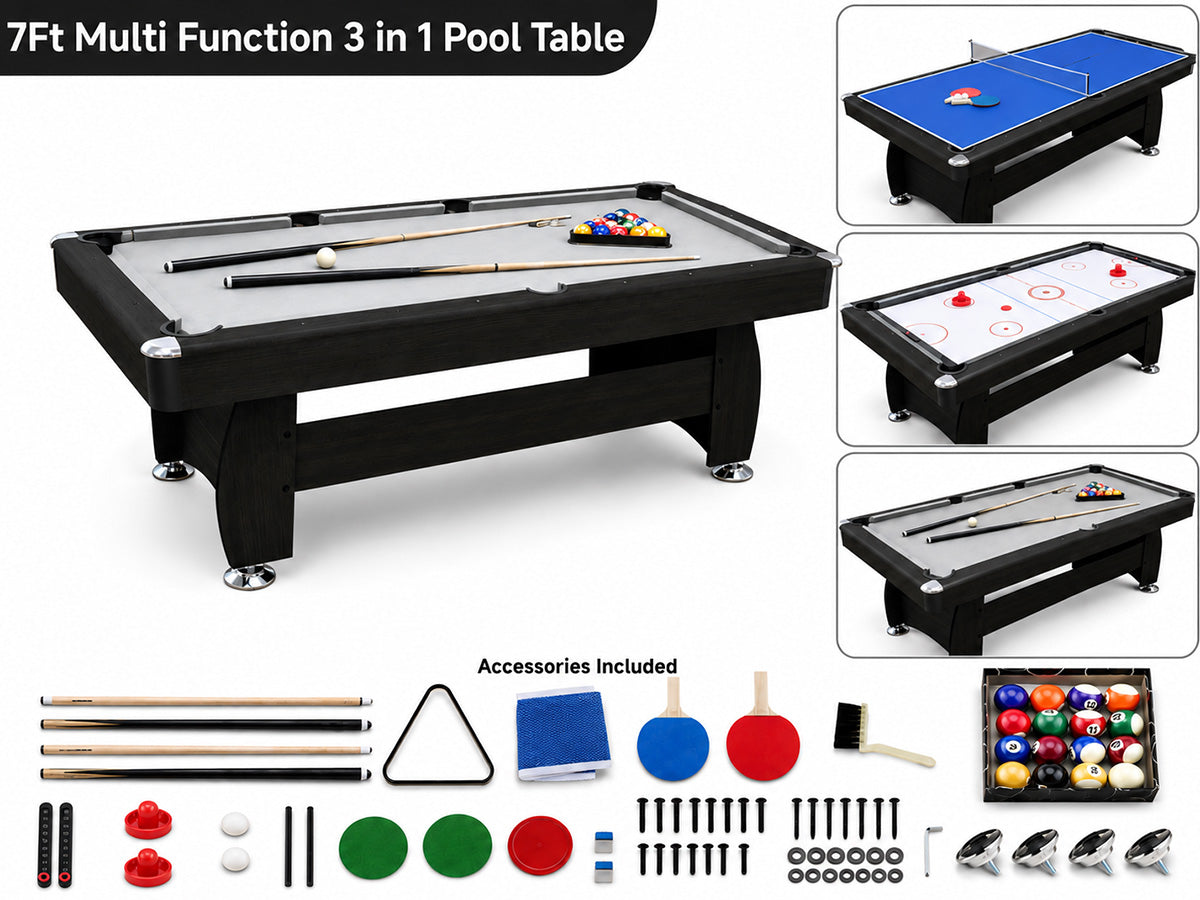 7Ft Multi Function 3 in 1 Pool Table Hockey Tennis Table With A Electronic Puck