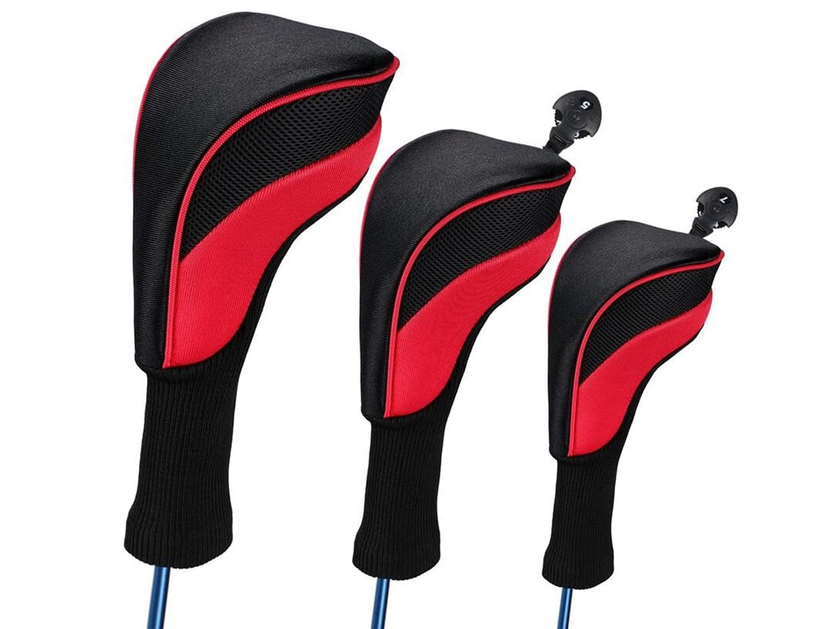 3pcs Golf Club Head Covers for Driver and Fairway Woods, Golf Accessories(Red&Black)