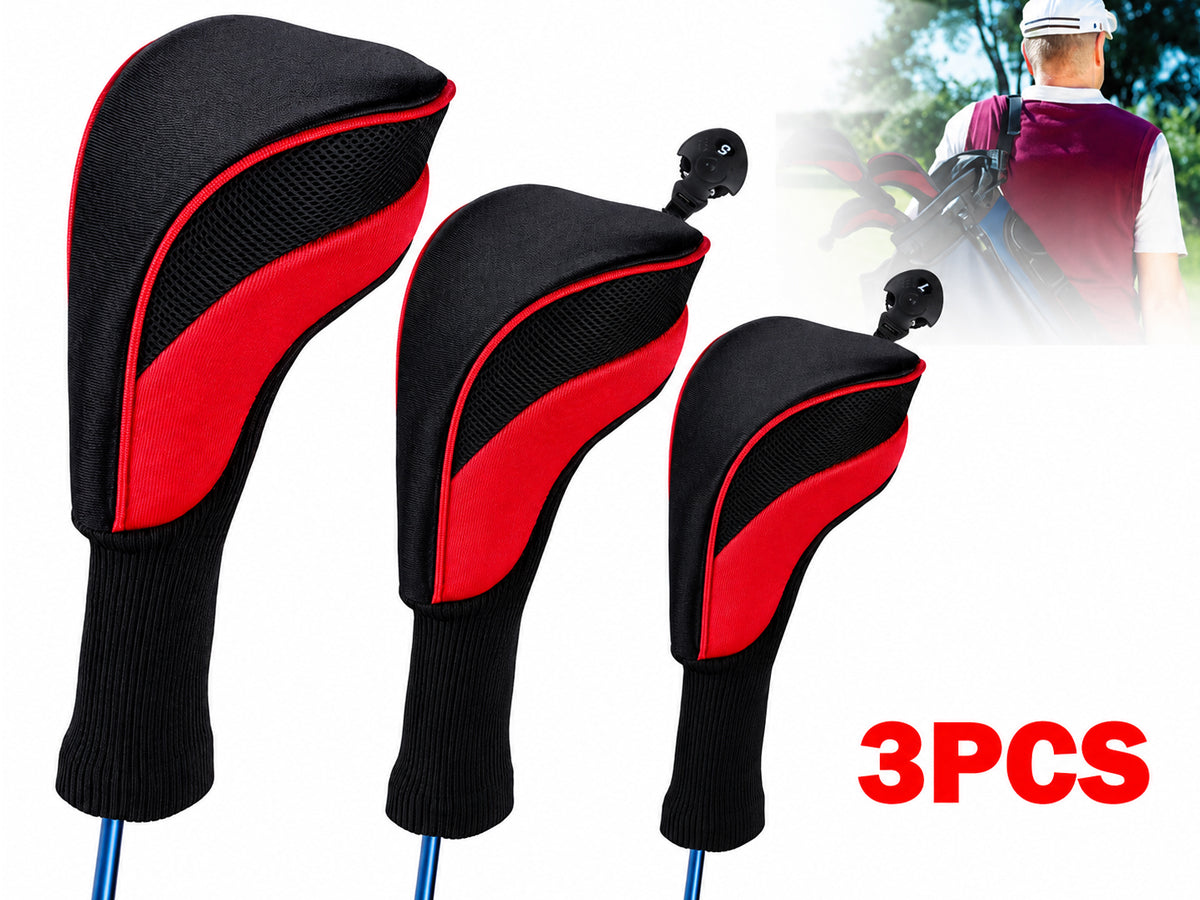 3pcs Golf Club Head Covers for Driver and Fairway Woods, Golf Accessories(Red&Black)