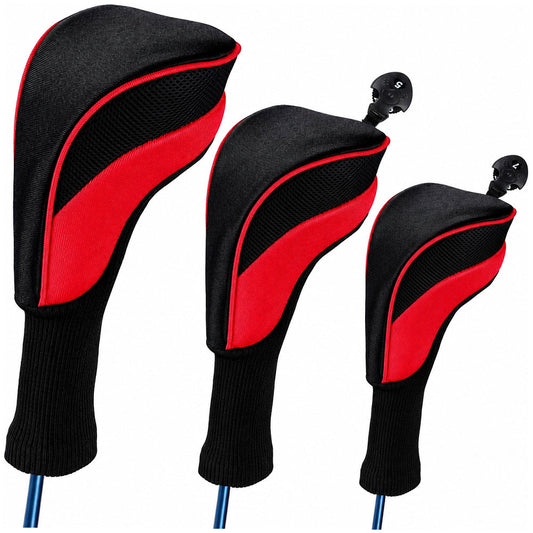3pcs Golf Club Head Covers for Driver and Fairway Woods, Golf Accessories(Red&Black)