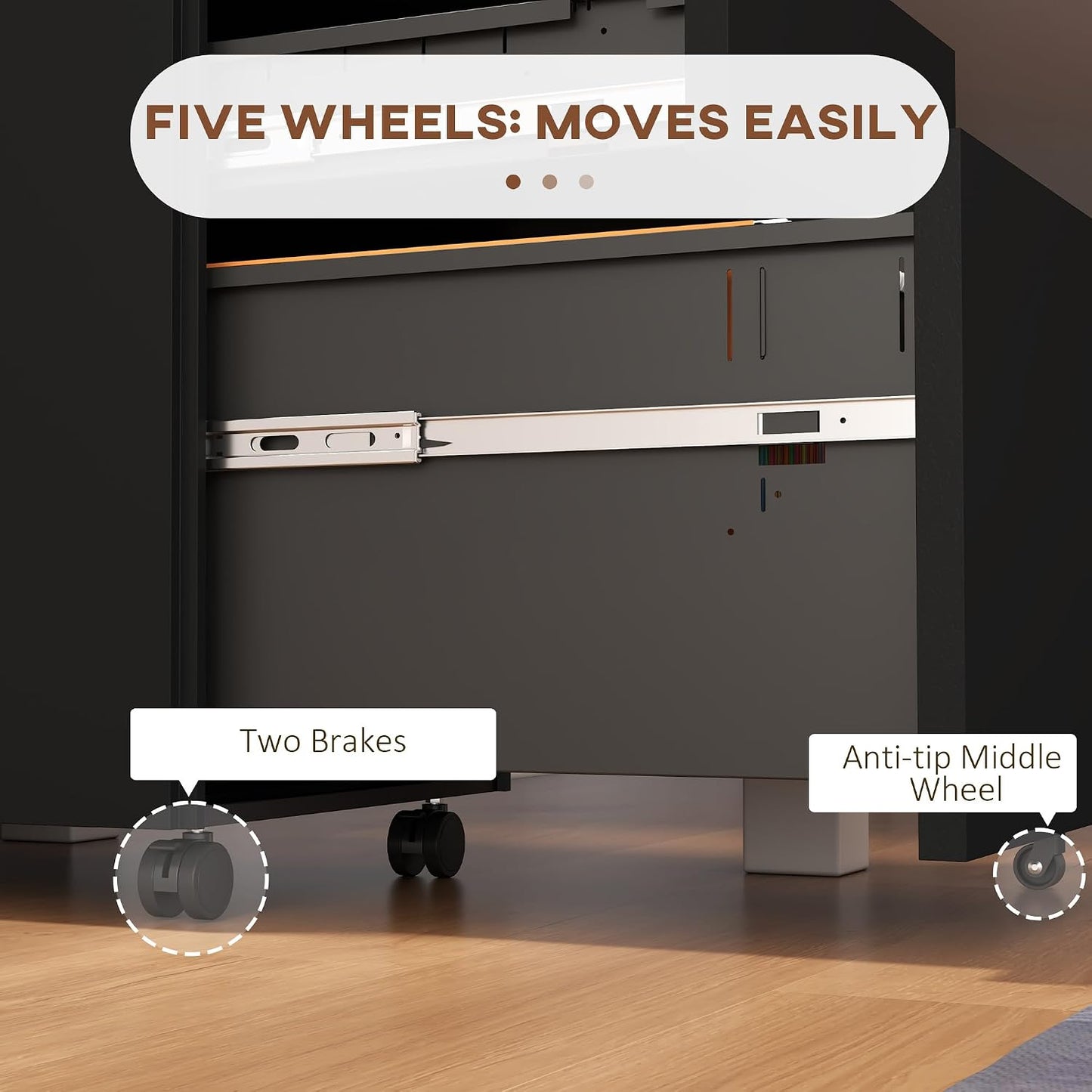 Office Filing Cabinet with Wheels, Lock File Organiser