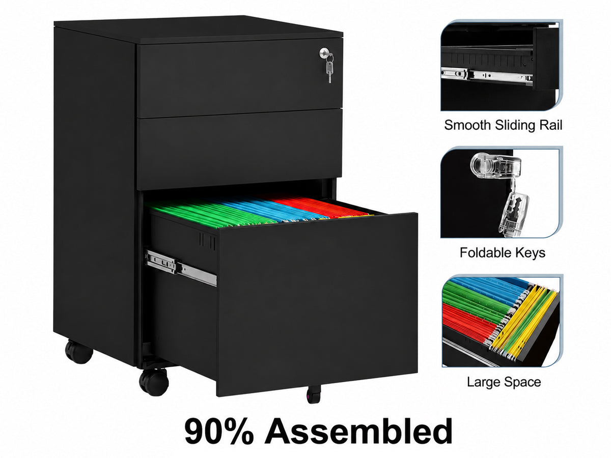 Office Filing Cabinet with Wheels, Lock File Organiser
