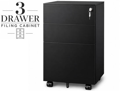 Office Filing Cabinet with Wheels, Lock File Organiser