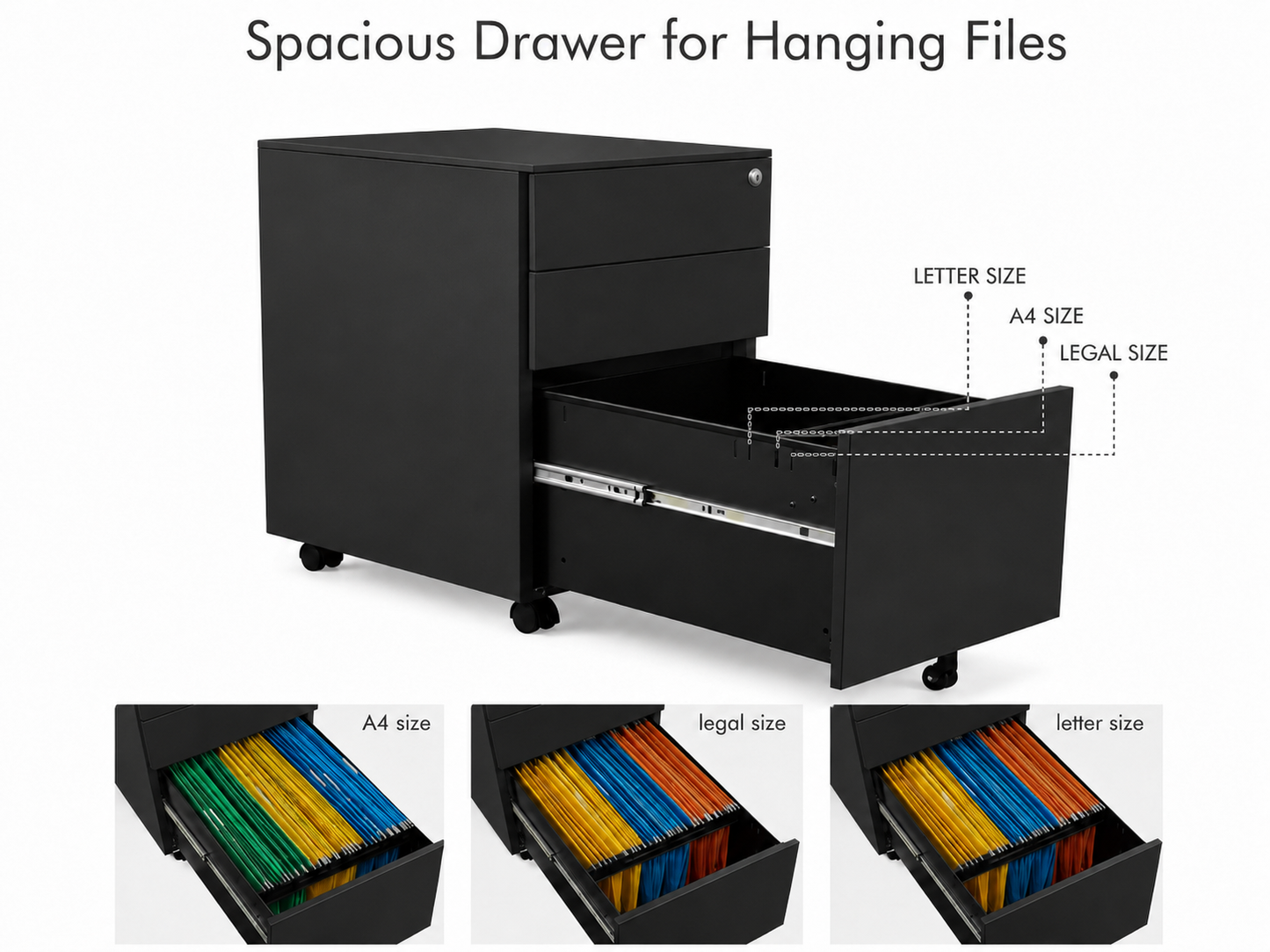 Office Filing Cabinet with Wheels, Lock File Organiser