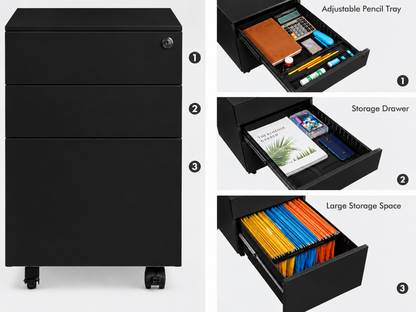 Office Filing Cabinet with Wheels, Lock File Organiser