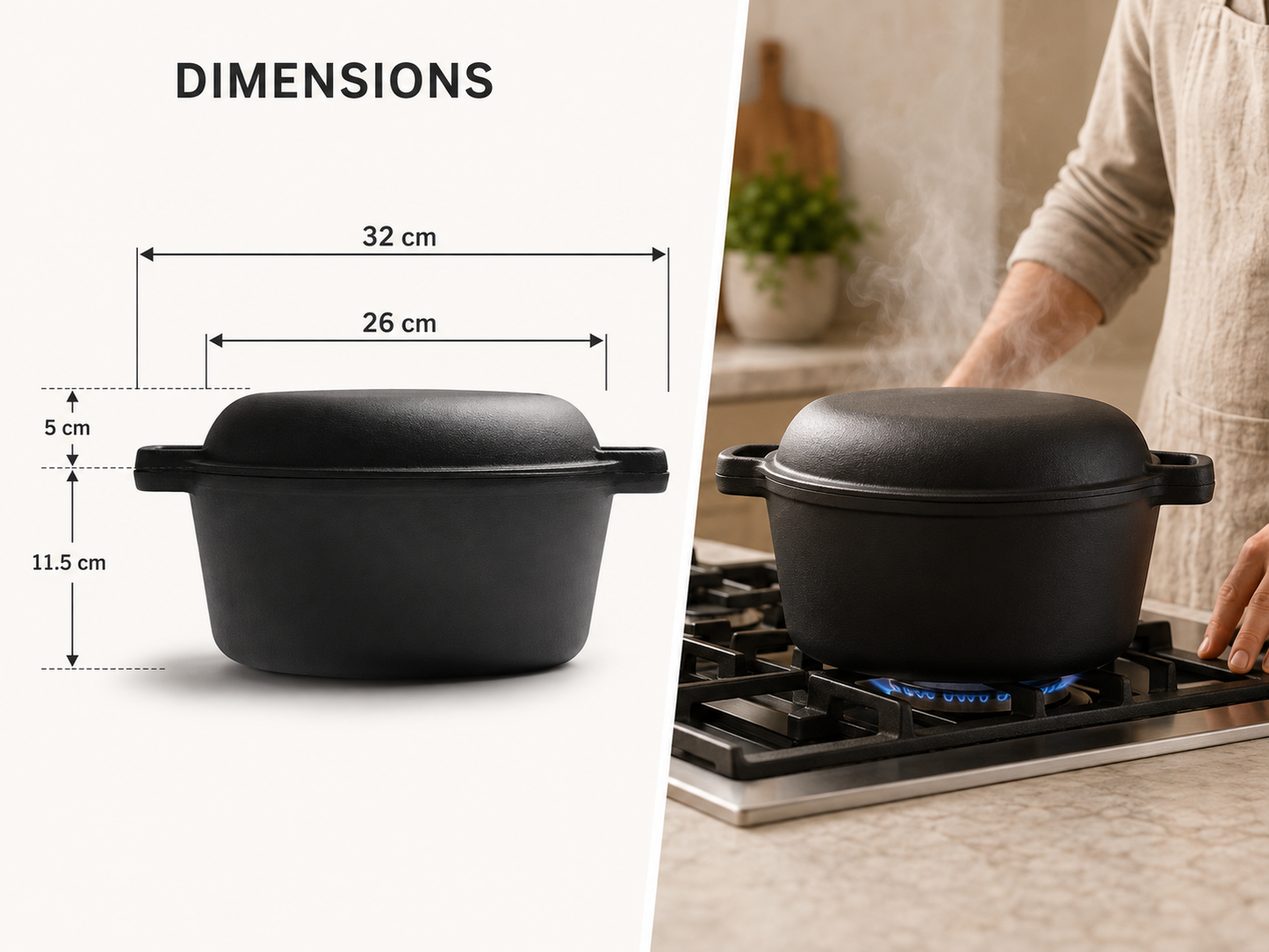 Cast Iron Dutch Oven 2 in 1 Cast Iron Dutch Oven Skillet Lid Set