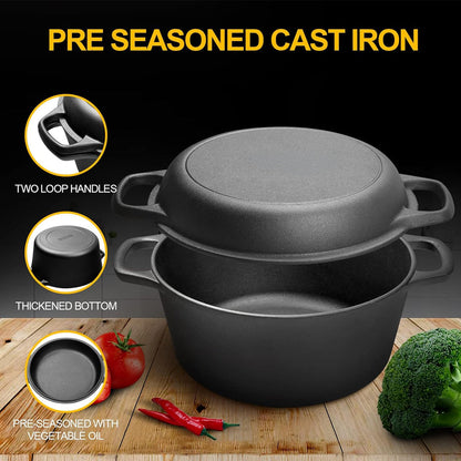 Cast Iron Dutch Oven 2 in 1 Cast Iron Dutch Oven Skillet Lid Set