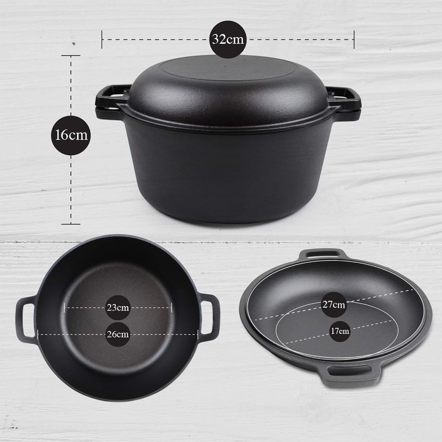 Cast Iron Dutch Oven 2 in 1 Cast Iron Dutch Oven Skillet Lid Set