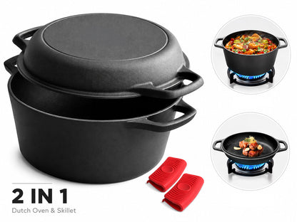 Cast Iron Dutch Oven 2 in 1 Cast Iron Dutch Oven Skillet Lid Set