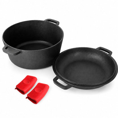 Cast Iron Dutch Oven 2 in 1 Cast Iron Dutch Oven Skillet Lid Set