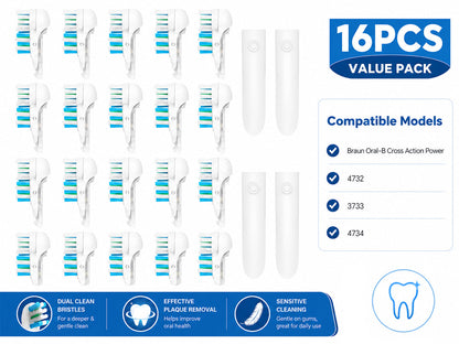 16Pcs Dual Toothbrush Accessories Electric Brush Heads for Oral-B 3733 4732 4734