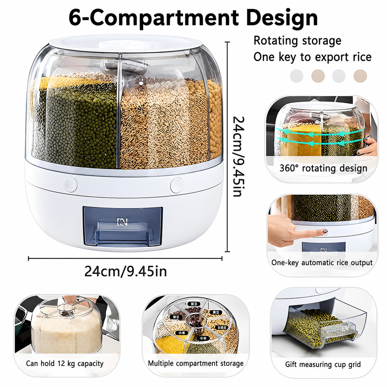 6 Section Rotating Grain Dispenser