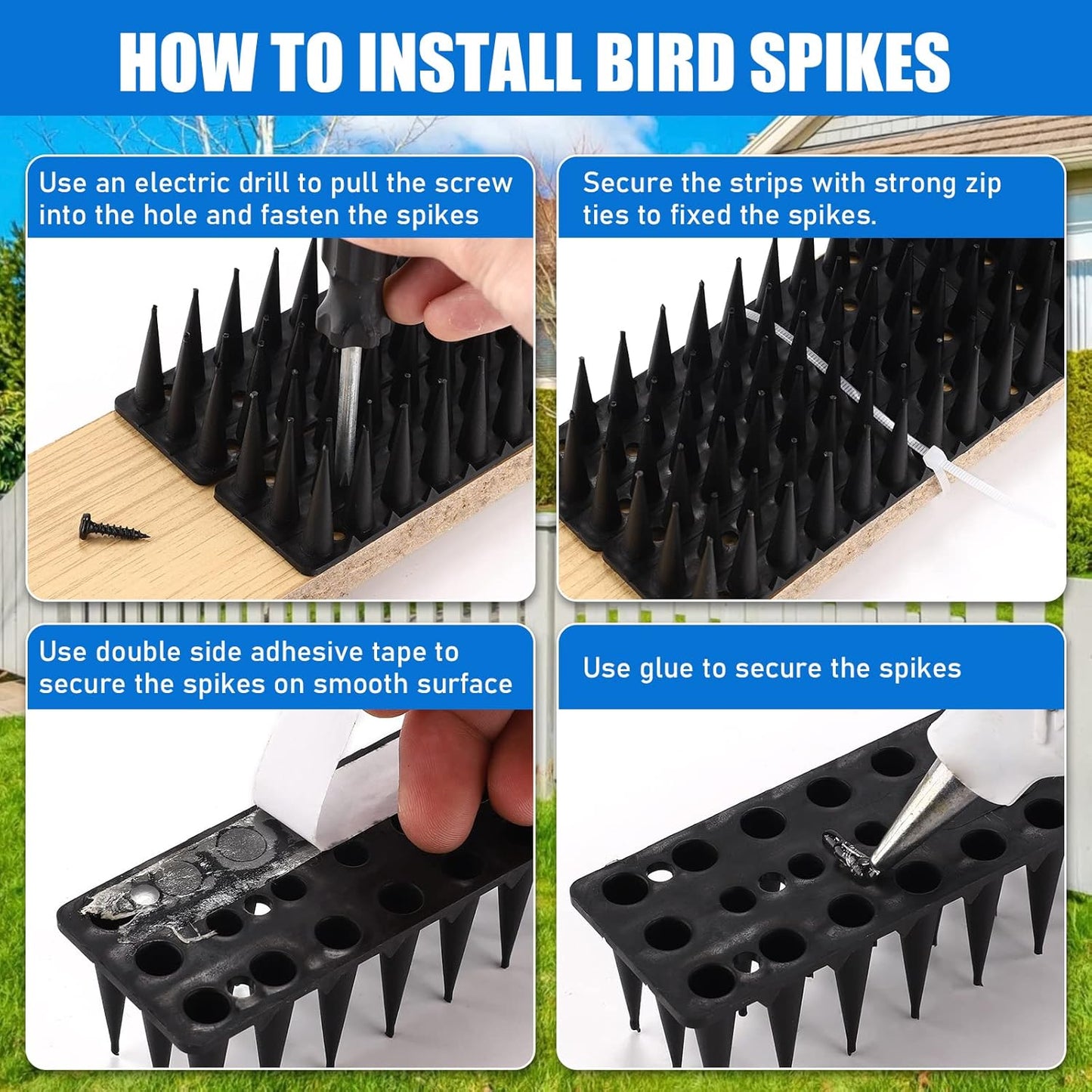 24 PCS Heavy Duty Outdoor Bird Deterrent Bird Spikes 10M