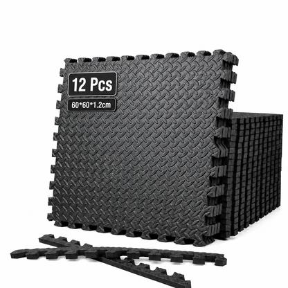 12 Pack EVA Foam Gym Interlocking Floor Puzzle Mats - Black