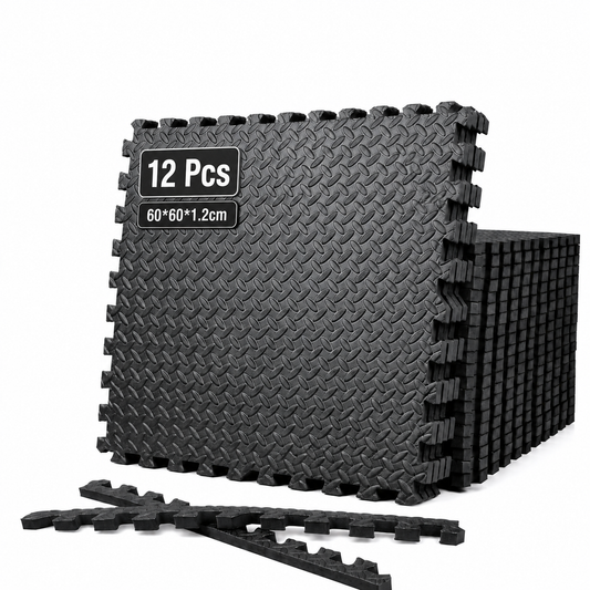 12 Pack EVA Foam Gym Interlocking Floor Puzzle Mats - Black