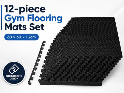 12 Pack EVA Foam Gym Interlocking Floor Puzzle Mats - Black