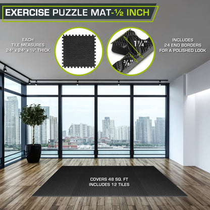 12 Pack EVA Foam Gym Interlocking Floor Puzzle Mats - Black