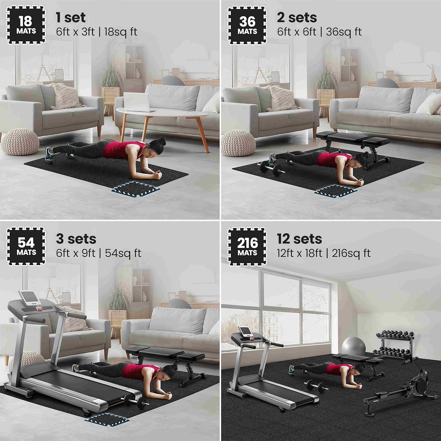 12 Pack EVA Foam Gym Interlocking Floor Puzzle Mats - Black