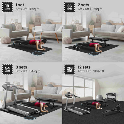 12 Pack EVA Foam Gym Interlocking Floor Puzzle Mats - Black