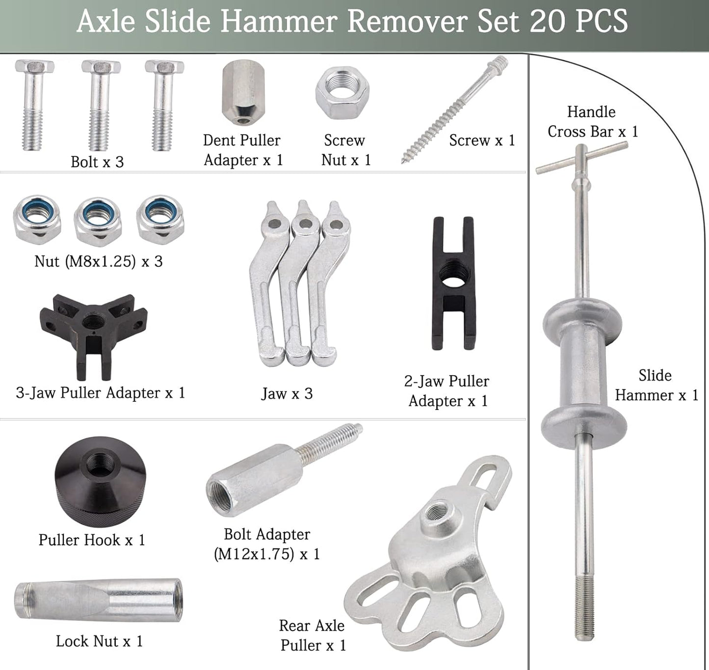 Slide Hammer Dent Puller Tool Kit Wrench Adapter Axle Bearing Hub Auto Set