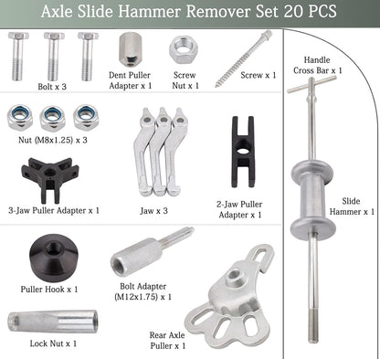 Slide Hammer Dent Puller Tool Kit Wrench Adapter Axle Bearing Hub Auto Set