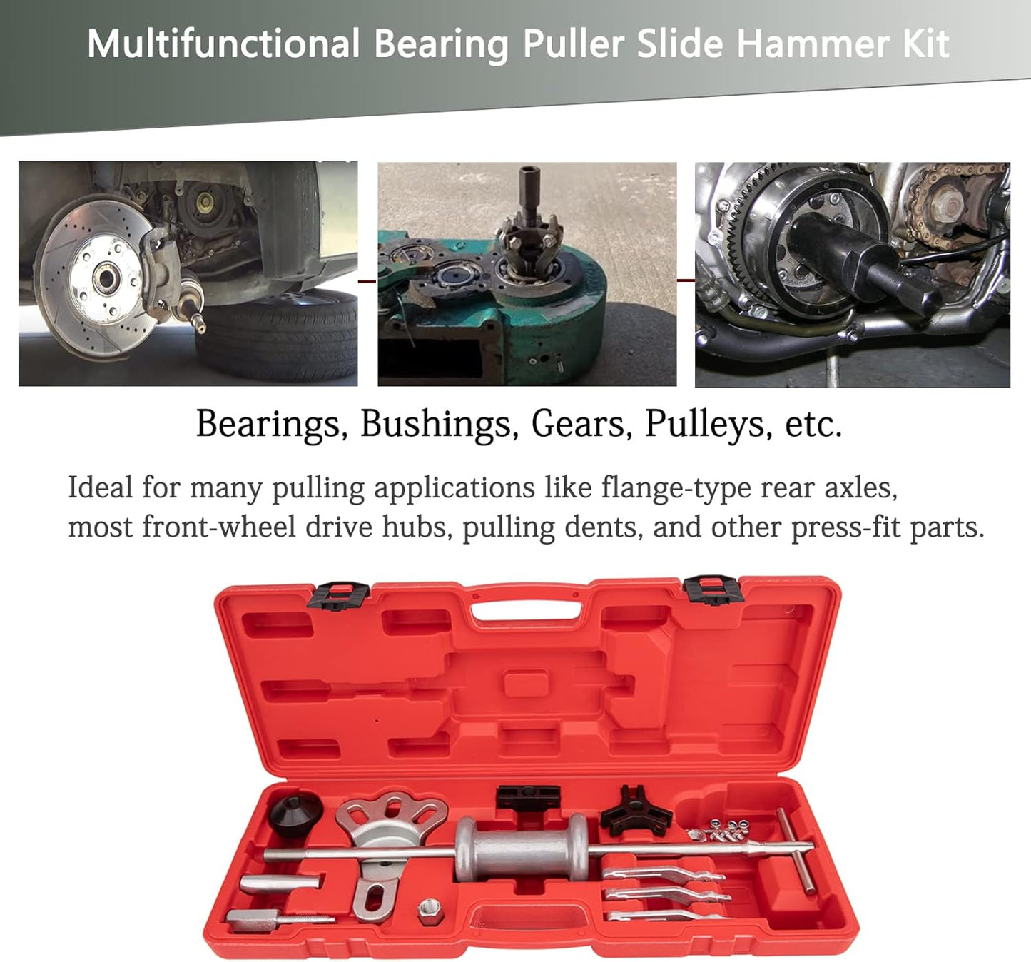 Slide Hammer Dent Puller Tool Kit Wrench Adapter Axle Bearing Hub Auto Set