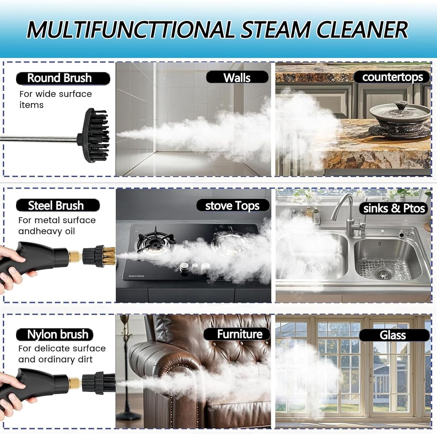 Handheld 2500W Steam Cleaner High Temperature Pressurized