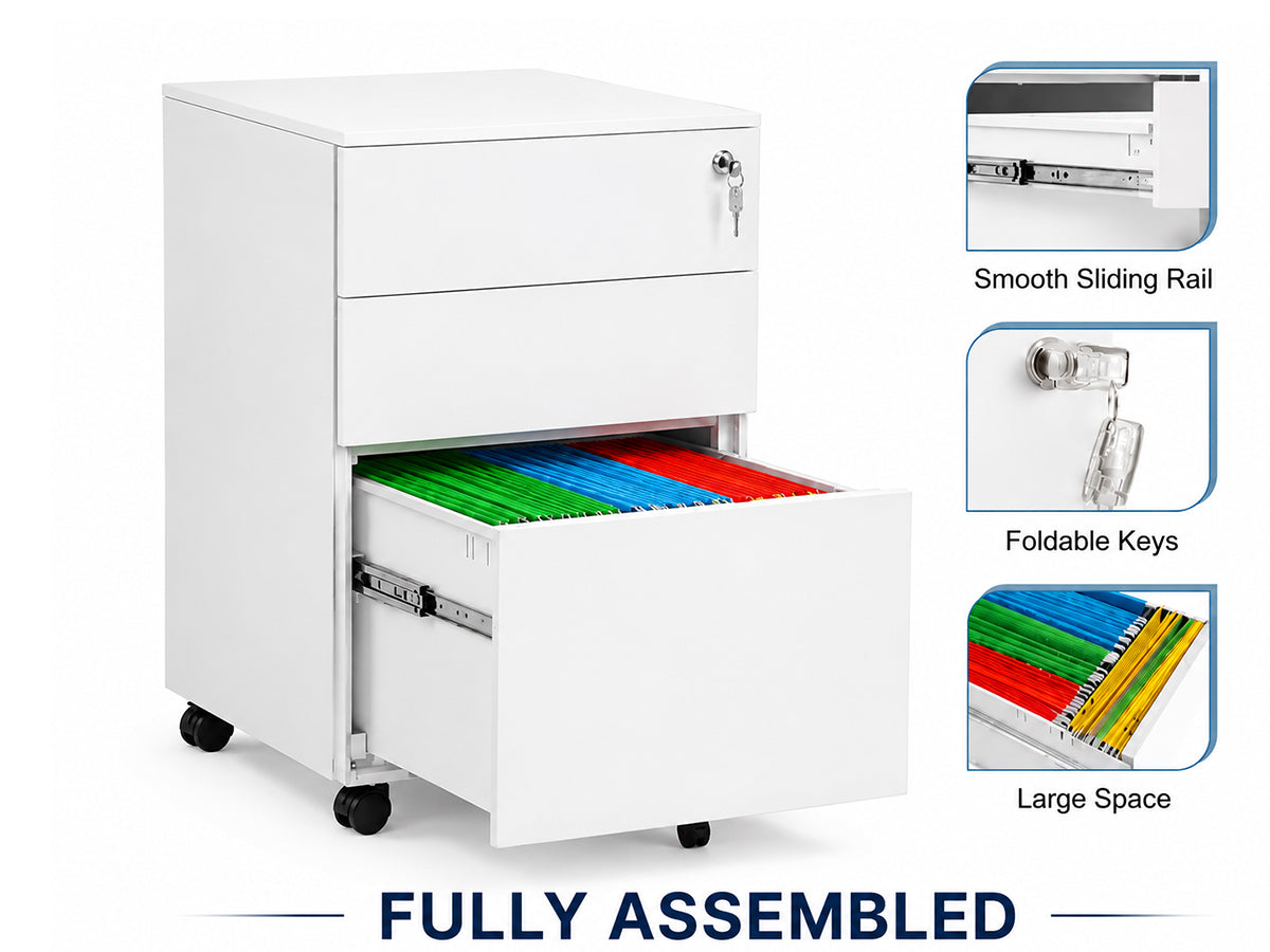 Office Filing Cabinet with Wheels, Lock File Organiser