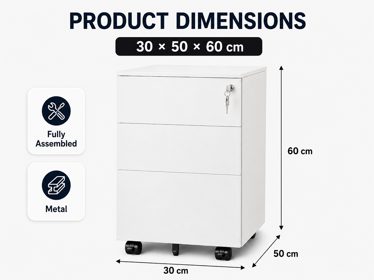 Office Filing Cabinet with Wheels, Lock File Organiser