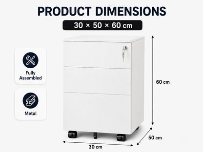 Office Filing Cabinet with Wheels, Lock File Organiser
