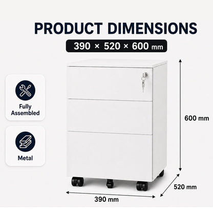 Office Filing Cabinet with Wheels, Lock File Organiser